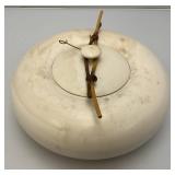Vintage Hand Signed Oriental Style Pottery Dish With Lid And Bamboo Handle Accents 5" x 9 1/2"