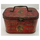 Vintage Central Union Cut Plug Tobacco Lunch Pail Style Tin 4 1/4" x 4 1/2" x 7"