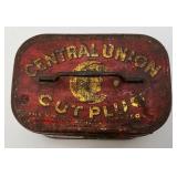 Vintage Central Union Cut Plug Tobacco Lunch Pail Style Tin 4 1/4" x 4 1/2" x 7"