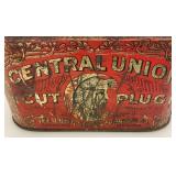 Vintage Central Union Cut Plug Tobacco Lunch Pail Style Tin 4 1/4" x 4 1/2" x 7"