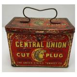 Vintage Central Union Cut Plug Tobacco Lunch Pail Style Tin 4 1/2" x 5 1/4" x 7 1/2"