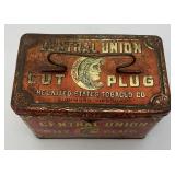 Vintage Central Union Cut Plug Tobacco Lunch Pail Style Tin 4 1/2" x 5 1/4" x 7 1/2"