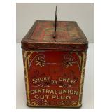 Vintage Central Union Cut Plug Tobacco Lunch Pail Style Tin 4 1/2" x 5 1/4" x 7 1/2"