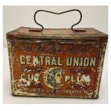 Vintage Central Union Cut Plug Tobacco Lunch Pail Style Tin 4 1/2" x 5 1/4" x 7 1/2"