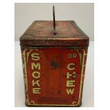 Vintage Central Union Cut Plug Tobacco Lunch Pail Style Tin 4 1/2" x 5 1/4" x 7 1/2"