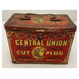 Vintage Central Union Cut Plug Tobacco Lunch Pail Style Tin 4 1/2" x 5 1/4" x 7 1/2"
