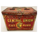 Vintage Central Union Cut Plug Tobacco Lunch Pail Style Tin 4 1/2" x 5 1/4" x 7 1/2"