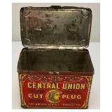 Vintage Central Union Cut Plug Tobacco Lunch Pail Style Tin 4 1/2" x 5 1/4" x 7 1/2"