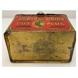 Vintage Central Union Cut Plug Tobacco Lunch Pail Style Tin 4 1/2" x 5 1/4" x 7 1/2"