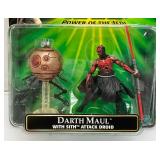 Misc. Collectible STAR WARS Power Of The Jedi Darth vMaul With Sith Attack Droid (New Old Stock) & The Power Of The Force Dewback And Sandtrooper Action Figures (Open Box Missing Weapons)
