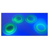 Set Of Four Vintage Green Vaseline Uranium Glass 8 1/2" Plates (Glows Under UV Light)