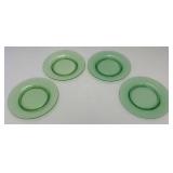 Set Of Four Vintage Green Vaseline Uranium Glass 8 1/2" Plates (Glows Under UV Light)