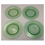 Set Of Four Vintage Green Vaseline Uranium Glass 8 1/2" Plates (Glows Under UV Light)