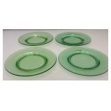 Set Of Four Vintage Green Vaseline Uranium Glass 8 1/2" Plates (Glows Under UV Light)