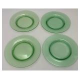 Set Of Four Vintage Green Vaseline Uranium Glass 8 1/2" Plates (Glows Under UV Light)