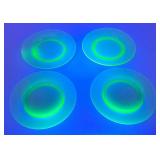 Set Of Four Vintage Green Vaseline Uranium Glass 8 1/2" Plates (Glows Under UV Light)