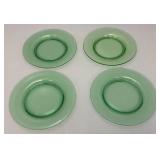Set Of Four Vintage Green Vaseline Uranium Glass 8 1/2" Plates (Glows Under UV Light)