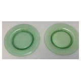 Set Of Four Vintage Green Vaseline Uranium Glass 8 1/2" Plates (Glows Under UV Light)