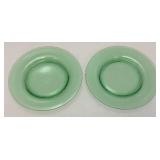Set Of Four Vintage Green Vaseline Uranium Glass 8 1/2" Plates (Glows Under UV Light)