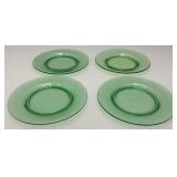 Set Of Four Vintage Green Vaseline Uranium Glass 8 1/2" Plates (Glows Under UV Light)