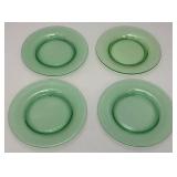 Set Of Four Vintage Green Vaseline Uranium Glass 8 1/2" Plates (Glows Under UV Light)