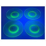 Set Of Four Vintage Swirl Green Vaseline Uranium Glass 8" Plates (Glows Under UV Light)