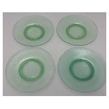 Set Of Four Vintage Swirl Green Vaseline Uranium Glass 8" Plates (Glows Under UV Light)