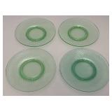 Set Of Four Vintage Swirl Green Vaseline Uranium Glass 8" Plates (Glows Under UV Light)