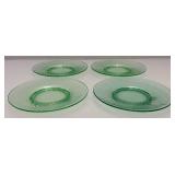 Set Of Four Vintage Swirl Green Vaseline Uranium Glass 8" Plates (Glows Under UV Light)