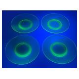Set Of Four Vintage Swirl Green Vaseline Uranium Glass 8" Plates (Glows Under UV Light)
