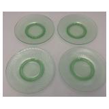 Set Of Four Vintage Swirl Green Vaseline Uranium Glass 8" Plates (Glows Under UV Light)