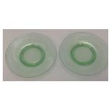 Set Of Four Vintage Swirl Green Vaseline Uranium Glass 8" Plates (Glows Under UV Light)