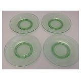Set Of Four Vintage Swirl Green Vaseline Uranium Glass 8" Plates (Glows Under UV Light)