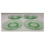 Set Of Four Vintage Swirl Green Vaseline Uranium Glass 8" Plates (Glows Under UV Light)