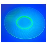Vintage Swirl Green Vaseline Uranium Glass 10" Plate (Glows Under UV Light) Has One Chip On Edge