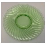 Vintage Swirl Green Vaseline Uranium Glass 10" Plate (Glows Under UV Light) Has One Chip On Edge