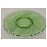 Vintage Swirl Green Vaseline Uranium Glass 10" Plate (Glows Under UV Light) Has One Chip On Edge
