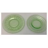 Misc. Vintage Green Vaseline Uranium Glass Plates 1=6" Round, 1= 6 1/4" Round And 1= 7" Octagon (Glows Under UV Light)