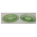 Misc. Vintage Green Vaseline Uranium Glass Plates 1=6" Round, 1= 6 1/4" Round And 1= 7" Octagon (Glows Under UV Light)