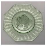 Misc. Vintage Green Vaseline Uranium Glass Plates 1=6" Round, 1= 6 1/4" Round And 1= 7" Octagon (Glows Under UV Light)