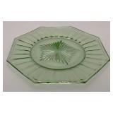 Misc. Vintage Green Vaseline Uranium Glass Plates 1=6" Round, 1= 6 1/4" Round And 1= 7" Octagon (Glows Under UV Light)