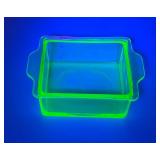 Vintage Hazel Atlas Green Uranium Glass 4 1/2" x 6" x 2" Refrigerator Dish (Glows Under UV Light)
