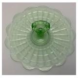 Vintage Anchor Hocking Block Green Depression Glass Center handle Serving /Sandwich Plate 11" (Lightly Glows Under UV light)