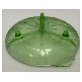 Vintage Anchor Hocking Cameo Ballerina Divided Green Depression Glass Uranium Bowl 7 1/2" (Glows Under UV light) Small Chip On Edge