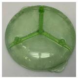 Vintage Anchor Hocking Cameo Ballerina Divided Green Depression Glass Uranium Bowl 7 1/2" (Glows Under UV light) Small Chip On Edge