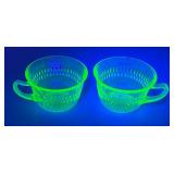 Vintage Anchor Hocking Green Depression  URANIUM Roulette Pattern Glass Cups (Glows Under UV light)