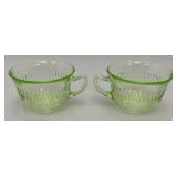 Vintage Anchor Hocking Green Depression  URANIUM Roulette Pattern Glass Cups (Glows Under UV light)