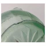 Vintage 1935 US Glass Brand Green Depression URANIUM Glass Strawberry Design Sherbert Bowl 3" x 4" & Green Uranium Glass Gravy Boat 3" x 5" Chips Present (Both Glow Under UV Light)