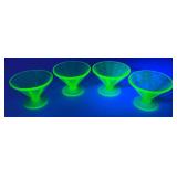 Vintage Set Of Four Federal Glass Brand Green Depression Uranium Glass Sherbert Cups 3" x 4" (Glows Under UV light)