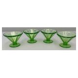 Vintage Set Of Four Federal Glass Brand Green Depression Uranium Glass Sherbert Cups 3" x 4" (Glows Under UV light)